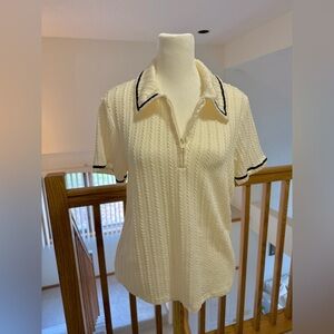 Cream Short-Sleeve 1/4 Zip Polo Top
